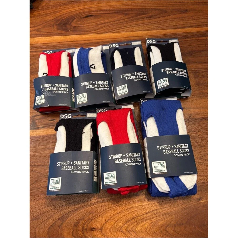 Dick’s Lot of 7 Adult and Kid Stirrup and Sanitary Baseball Socks Combo Packs